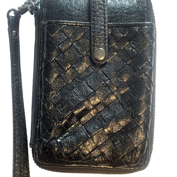 Elliott Lucca Woven Wristlet Womens Black Zip Around Organizer Wallet Vintage - Picture 3 of 8